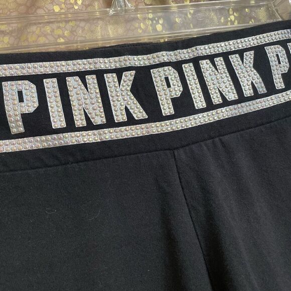 PINK Victorias Secret Iridescent Rhinestone Black Yoga Leggings, Medium - Picture 2 of 6